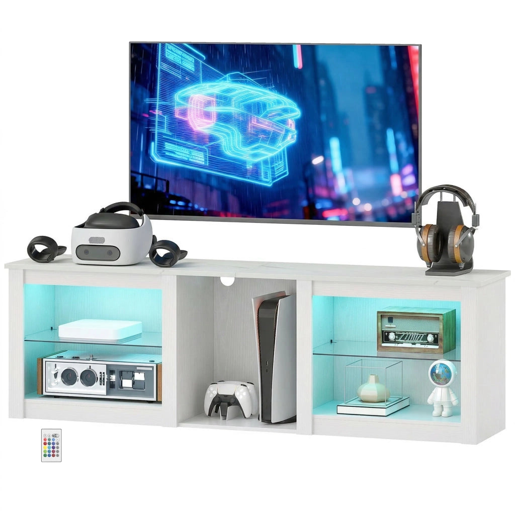 Mobile TV con luci LED e ripiani in vetro regolabili per TV fino a 70 pollici ¨C zephmum ¨C bianco 160cm