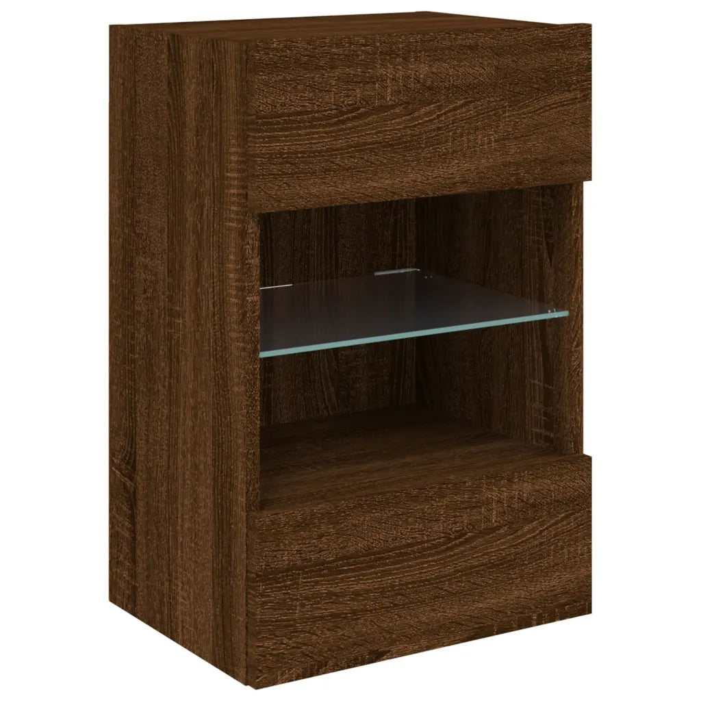 Mobile TV a Parete con Luci LED-Mobile TV a Muro Rovere Marrone 40x30x60,5 cm