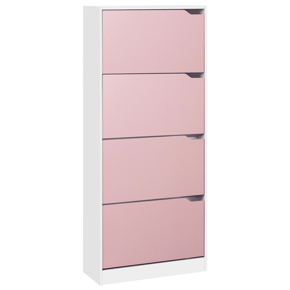 Scarpiera 4 Ante 63x24x150 cm Ripiani Doppia Profondità in MDF Bianco e Rosa