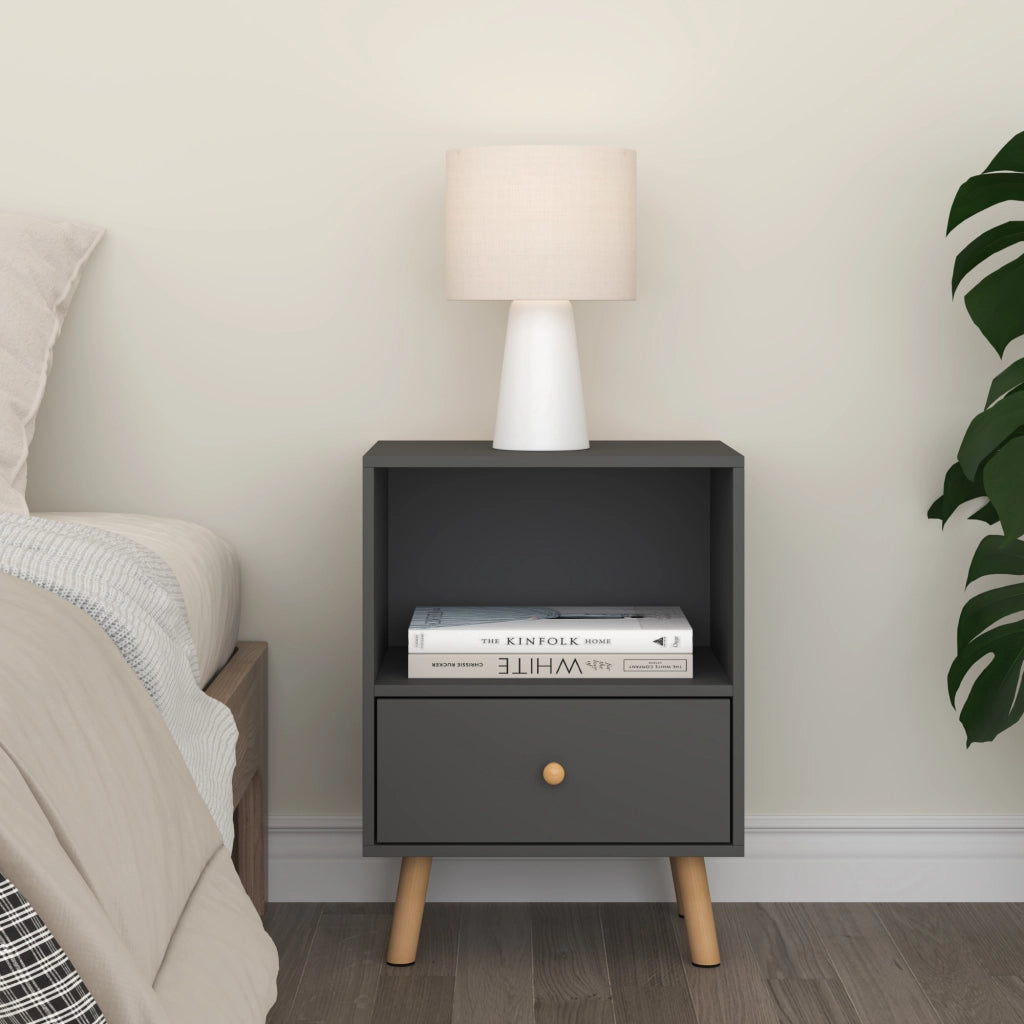 Comodino Sundsvall con Cassetto - Grigio Scuro [en.casa]