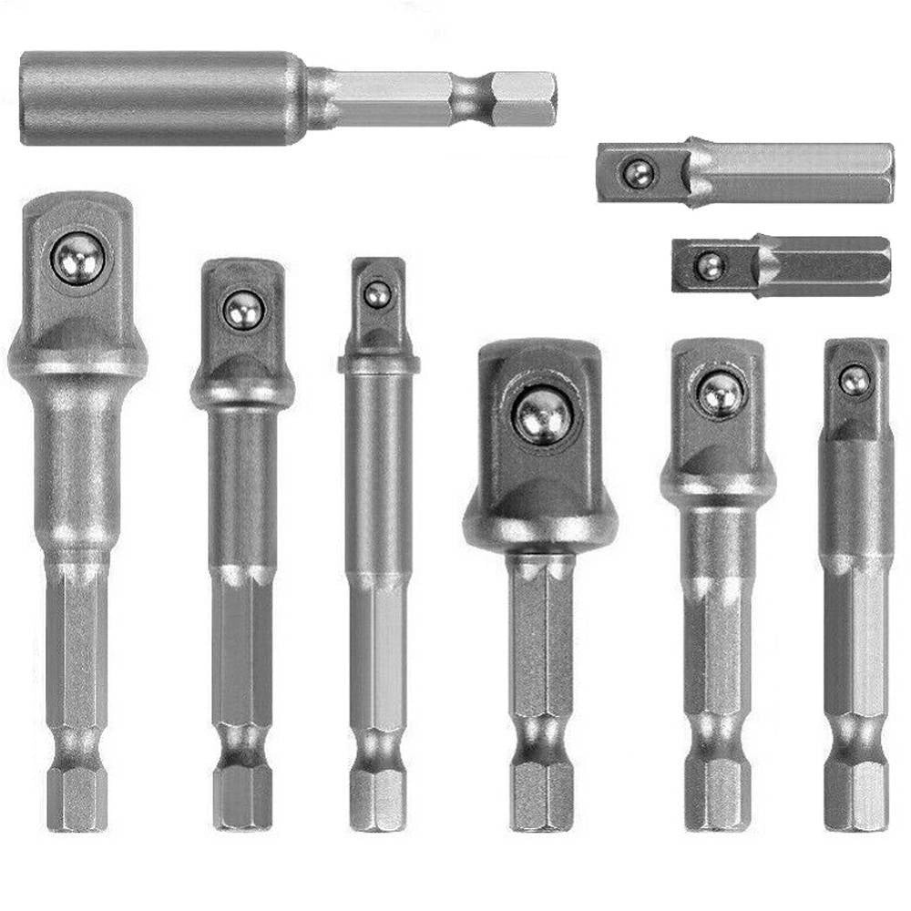 Trade Shop - Set 9 Pz Adattatori Per Bussola 1/4" 3/8" 1/2" Per Avvitatore Trapano Sdy-96032 -