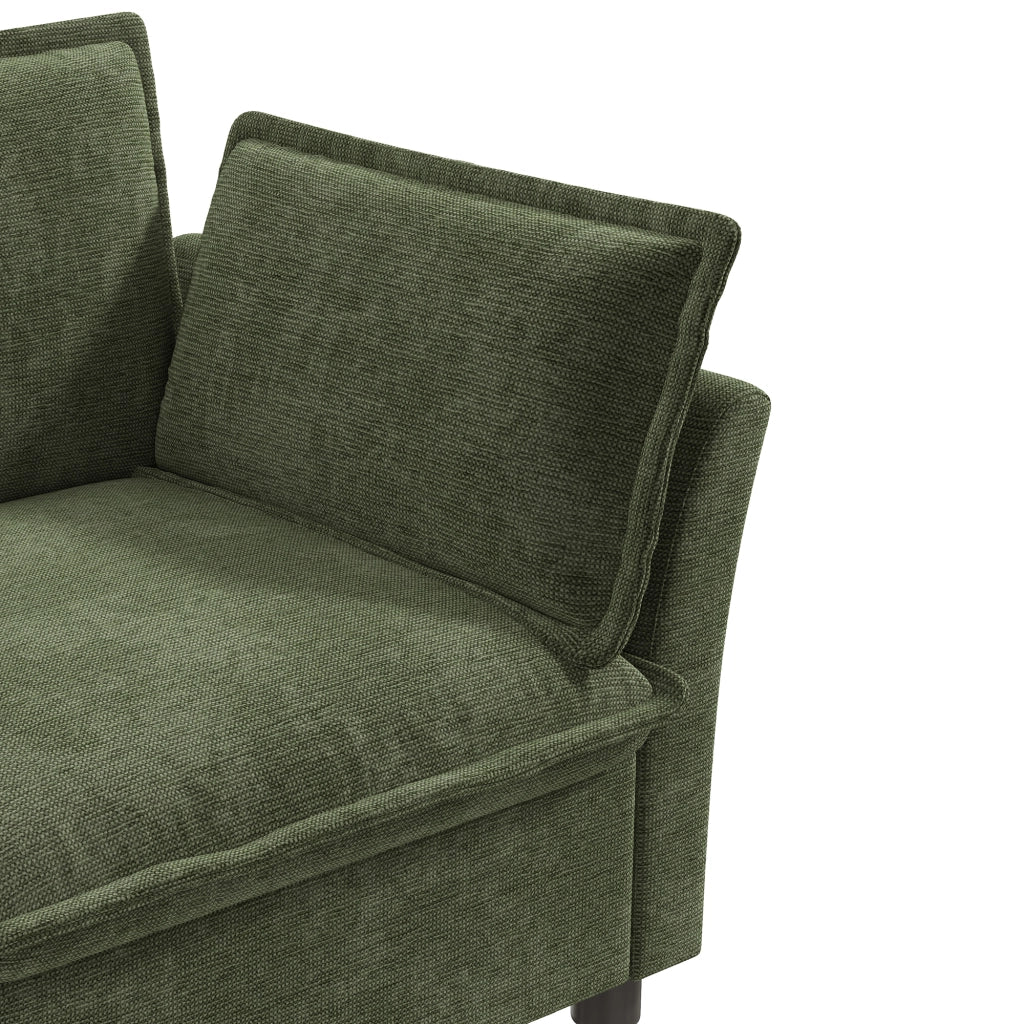 Divano modulare 3 posti con 2 poltrone in chenille con cuscini e struttura in metallo verde 220 × 81 × 87 cm
