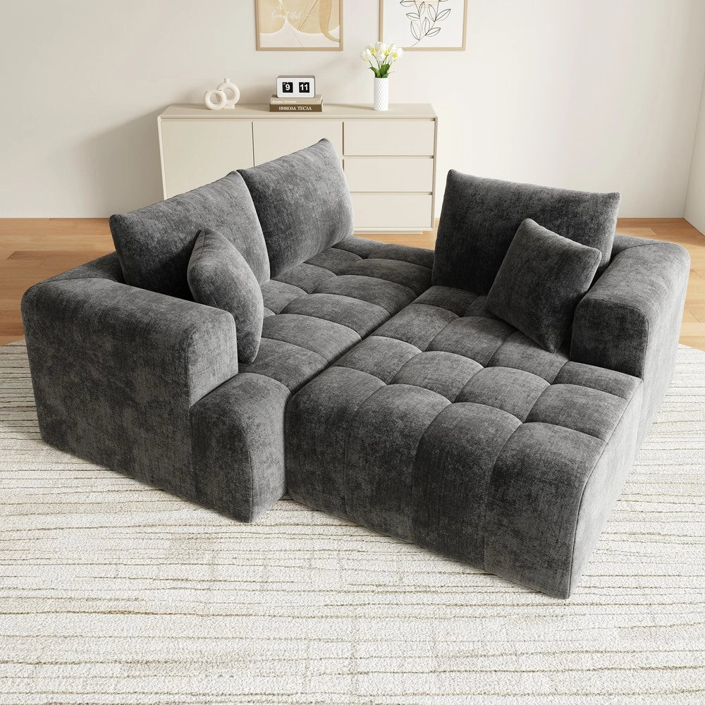 Divano Angolare Modulare ¨C Xylo ¨C Grigio, Tessuto Chenille, Design Basso