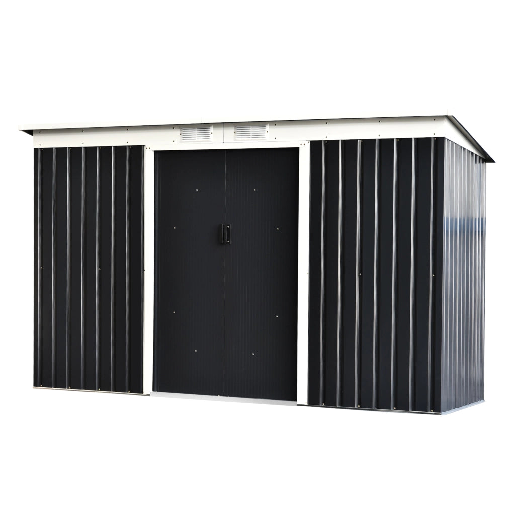 EasyComfort Casetta da Giardino Porta Utensili in Lamiera di Acciaio con Porte Scorrevoli, 280x130x172cm, Grigio-Nero