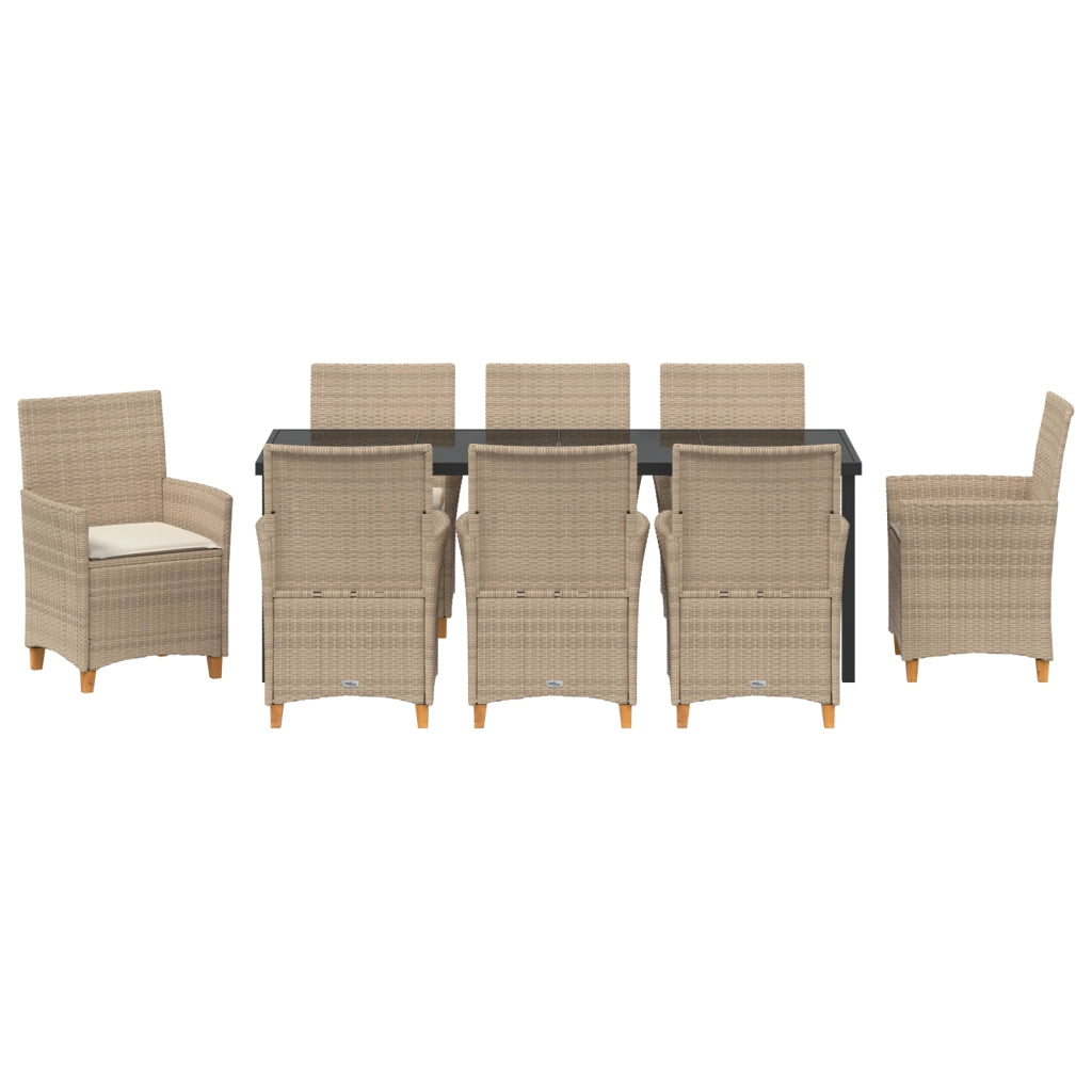 Set di Mobili da Pranzo da Giardino con Cuscini Beige Polyrattan