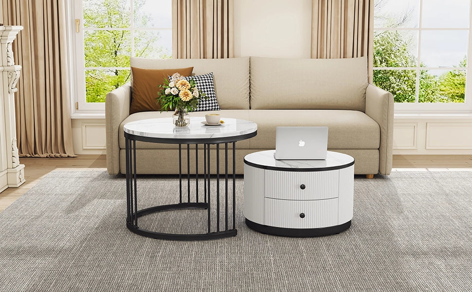 TAVOLINO DA CAFFÈ Set 2 pezzi 60x60x45,5 cm e 50x50x32 cm Bianco MDF