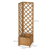 Fioriera da Giardino in Legno di Abete Marrone con Grigliato per Rampicanti e Decorazioni, 40x40x145 cm