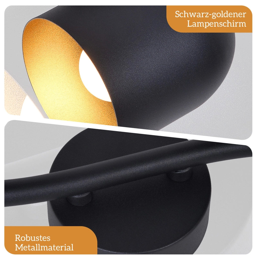 ZMH Faretto da soffitto 3 fiamme nero oro E14 lampada da soffitto girevole 350° soggiorno