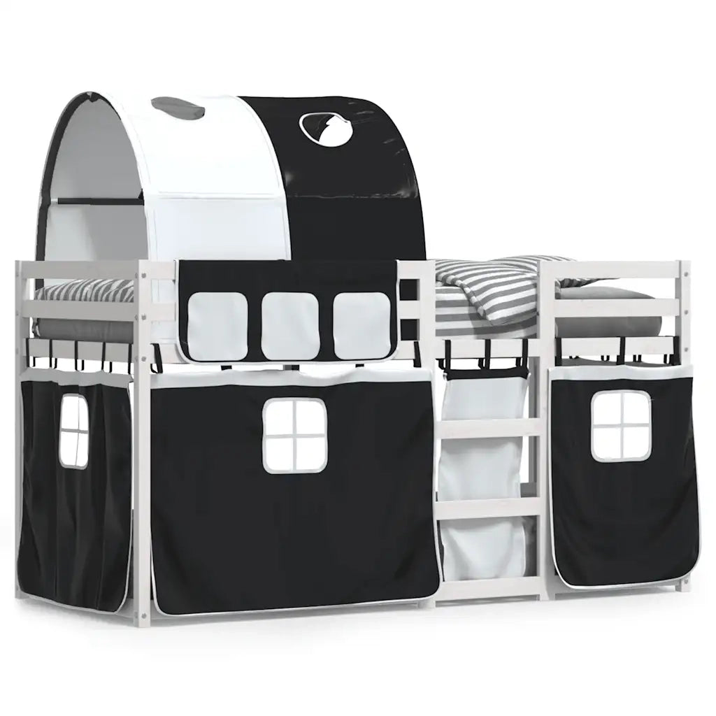 Letto a Castello senza Materasso-Struttura Letto a Castello Bianco e Nero 90x200cm in Pino 690457