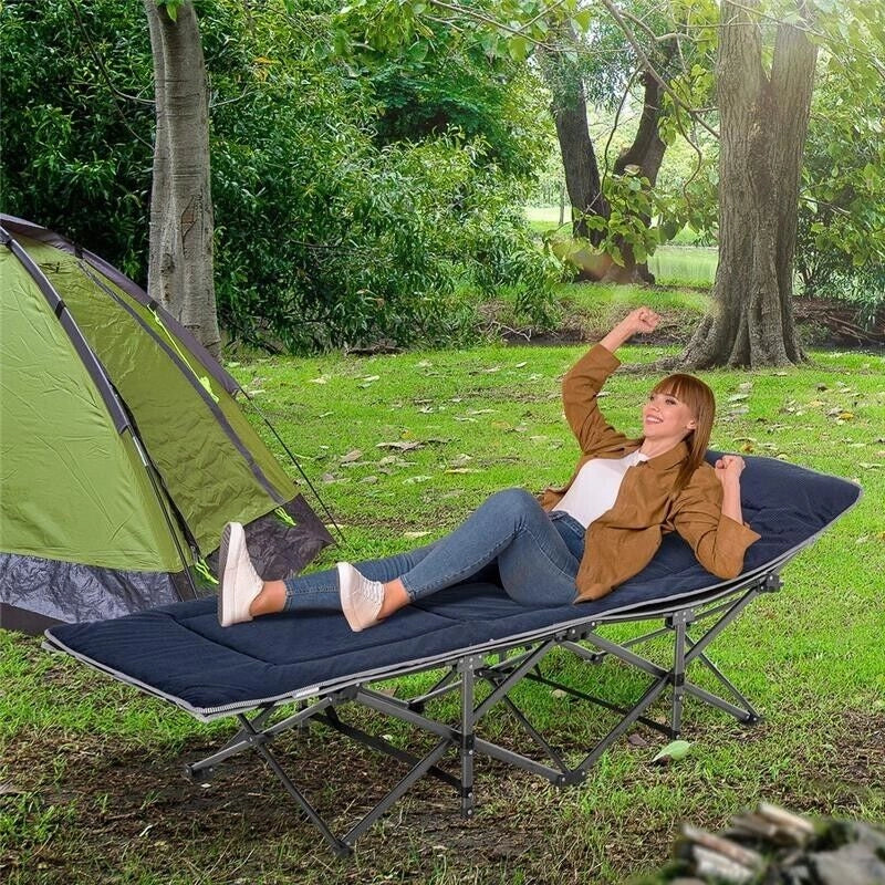 LETTINO PIEGHEVOLE DA CAMPEGGIO PER ADULTI CON CUSCINO188 X 64.5 X 53 CM BLU