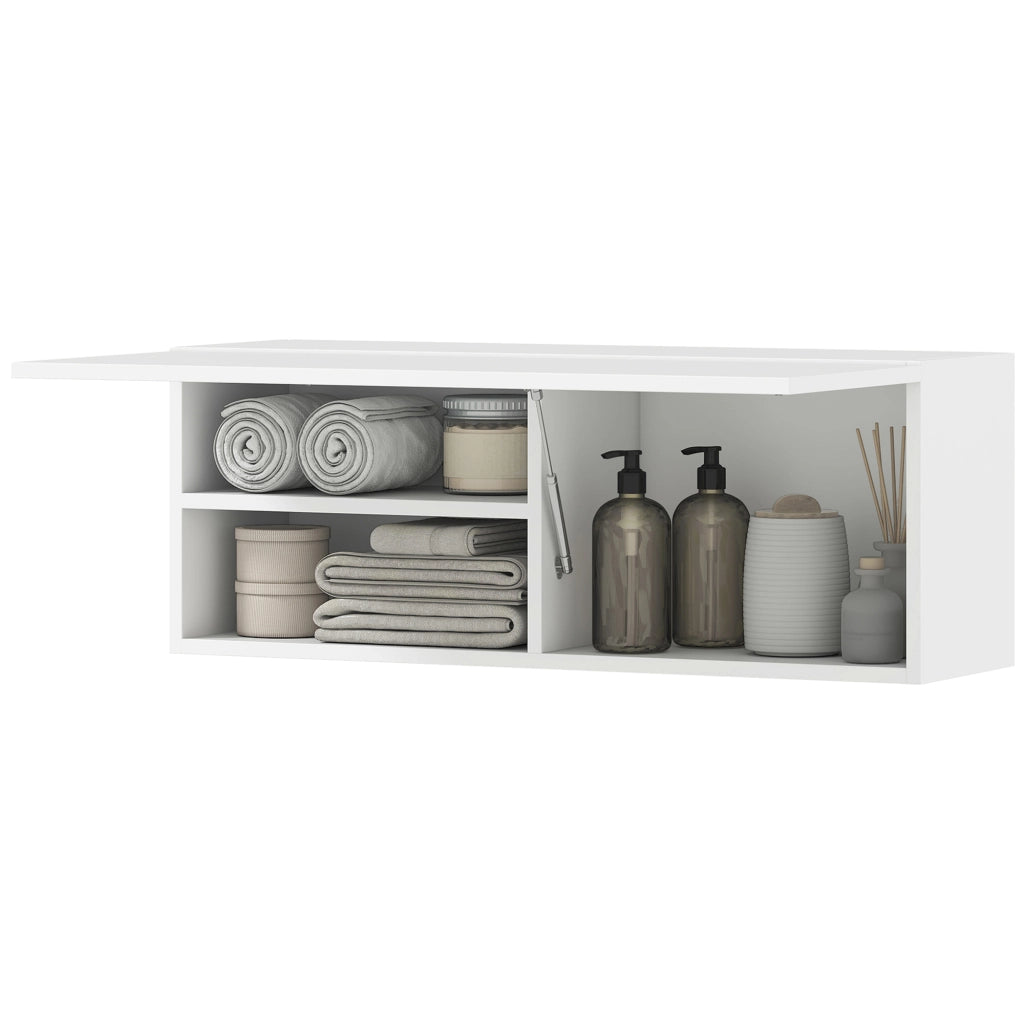 Mobiletto bagno pensile con anta a ribalta e ripiani, 80x25x30 cm, bianco