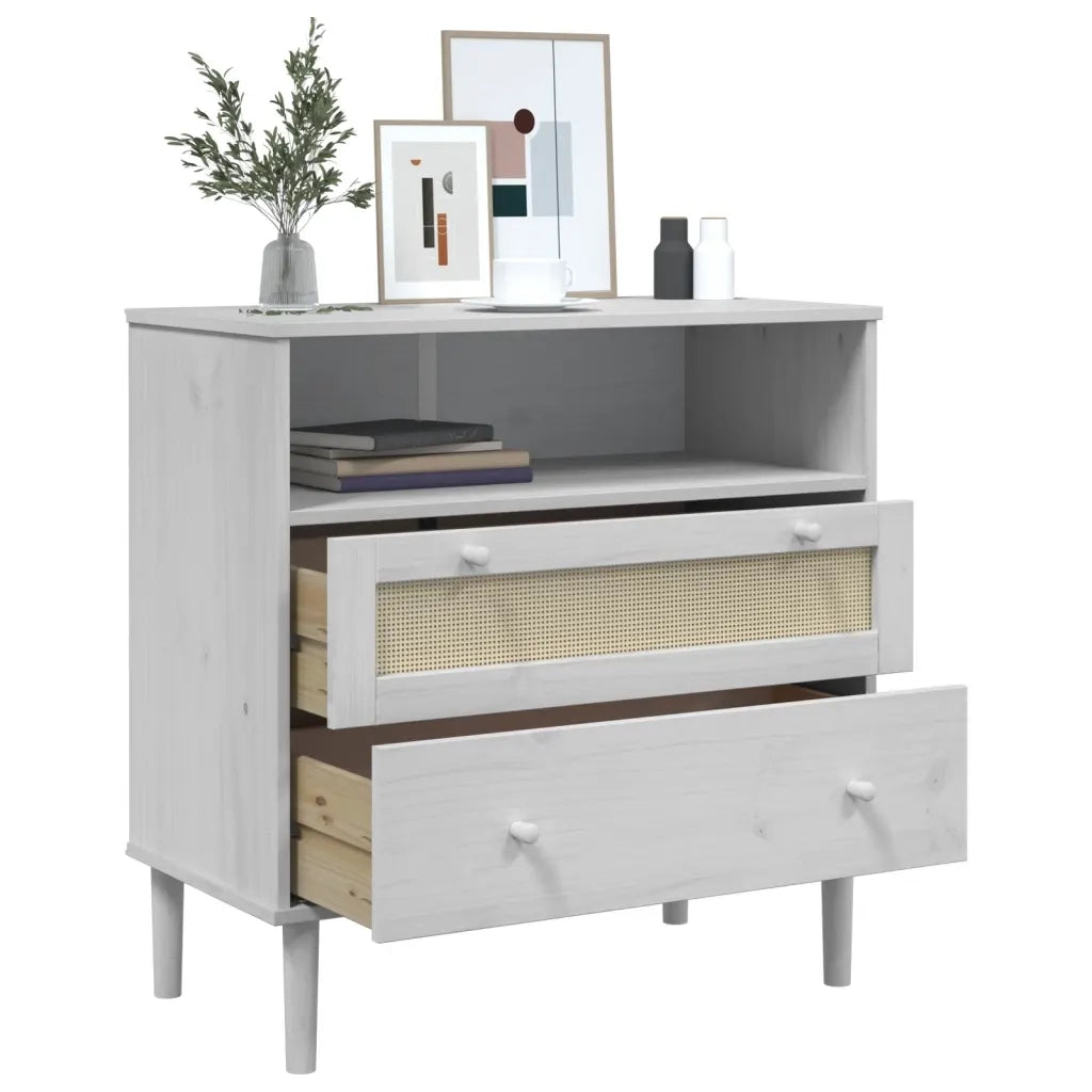 Credenza SENJA Aspetto Rattan Bianco 80x40x80 cm Massello Pino 358020
