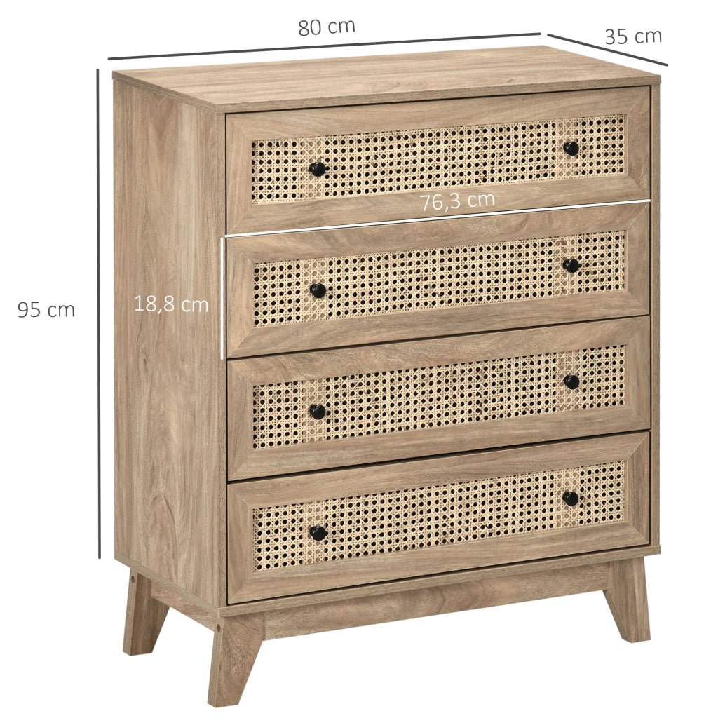 Cassettiera con 4 Cassetti in Legno Effetto Chiaro ¨C zephmum ¨C 80x35x95 cm