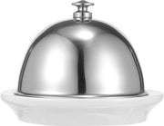 Botte per ceramica con coperchio in acciaio inossidabile e sterrario in vetro - botte per burro rotonda, contenitore per formaggio e burro con coperchio, scaffale per alimenti.