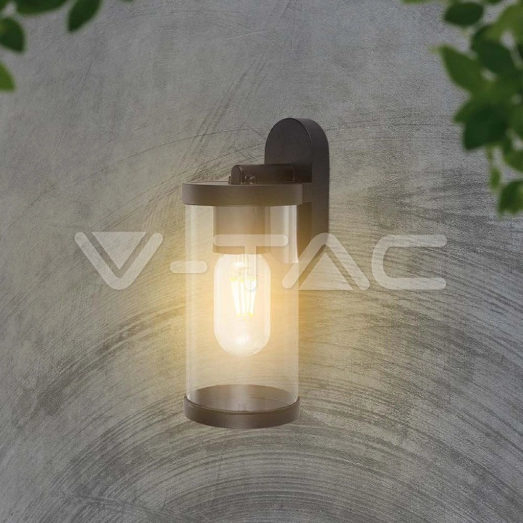 Lampada LED da Giardino Cilindrica con Portalampada E27 con Corpo Nero Copertura Trasparente IP44 - V-TAC