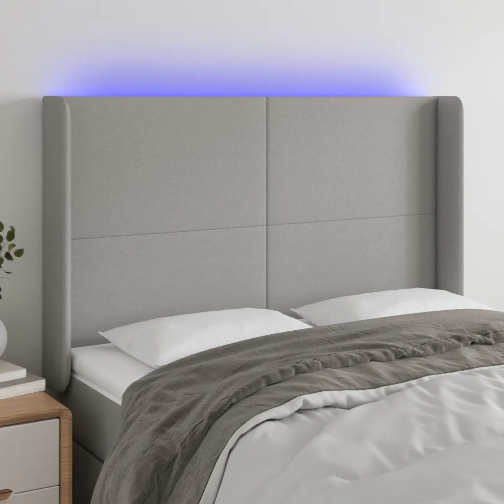 Testiera a LED-Testata con LED Grigio Chiaro 147x16x118/128 cm in Tessuto 847201