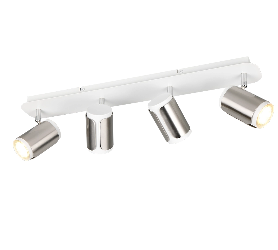 Barra 4 spots, metallo, bianco e acciaio, L 60 cm, Gillan