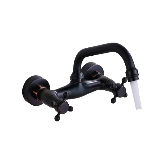 JULIAN | rubinetto miscelatore retrò da parete nero|rubinetto vintage da cucina da parete in acciaio inox vecchio stile - gastronomia ruotabile a 360°