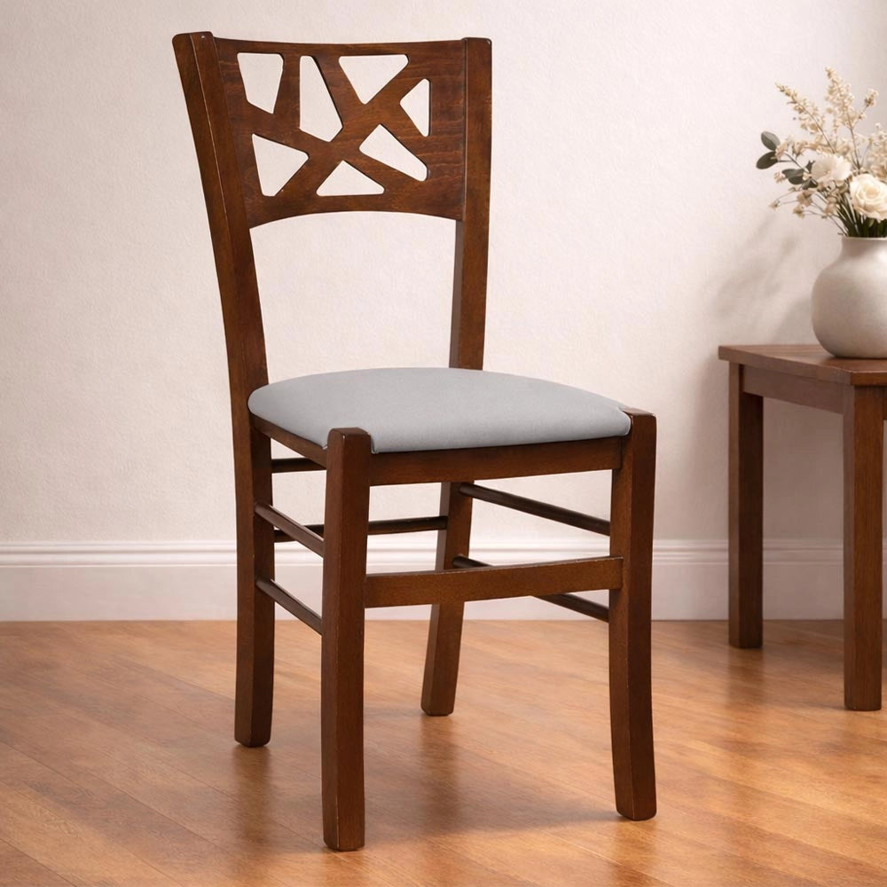 Sedie sala pranzo Sissy in legno noce scuro con seduta imbottita grigia set da 2
