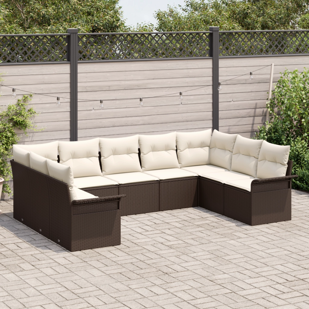 Set di Divani da Giardino 9 Pz con Cuscini Marrone Rattan Polietilene