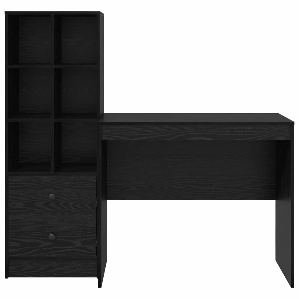 Scrivania | Tavolo da Ufficio con cassetto con lo scaffale 2 pz Rovere Nero