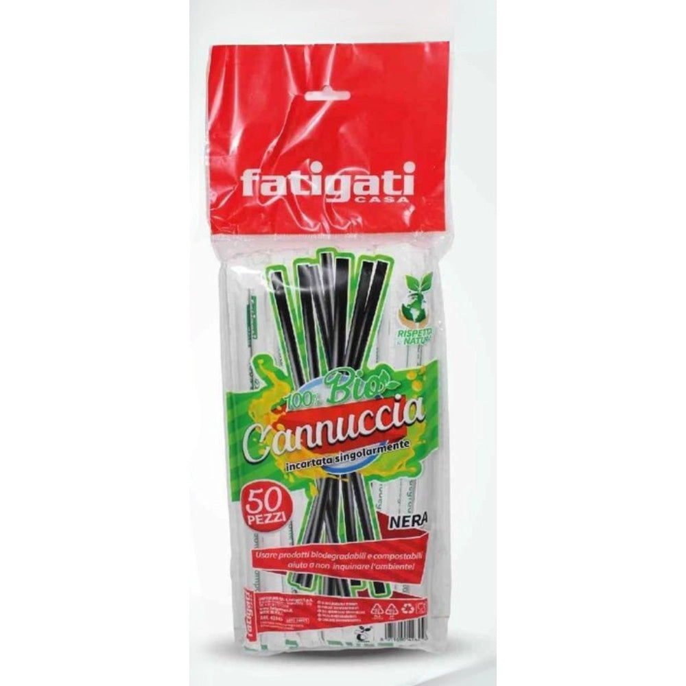 Trade Shop - Cannucce Bio Nere Imbustate Singolarmente 5x200 Mm 50 Pezzi Cocktail Snack -