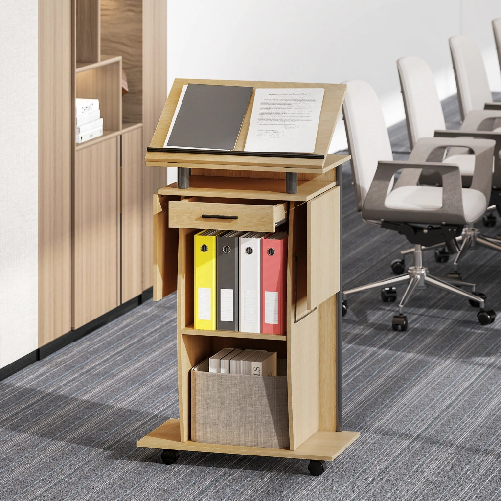 Scrivania Mobile con Rotelle e Ripiani ¨C Xylo ¨C Rovere con Cassetto e Scaffale Regolabile