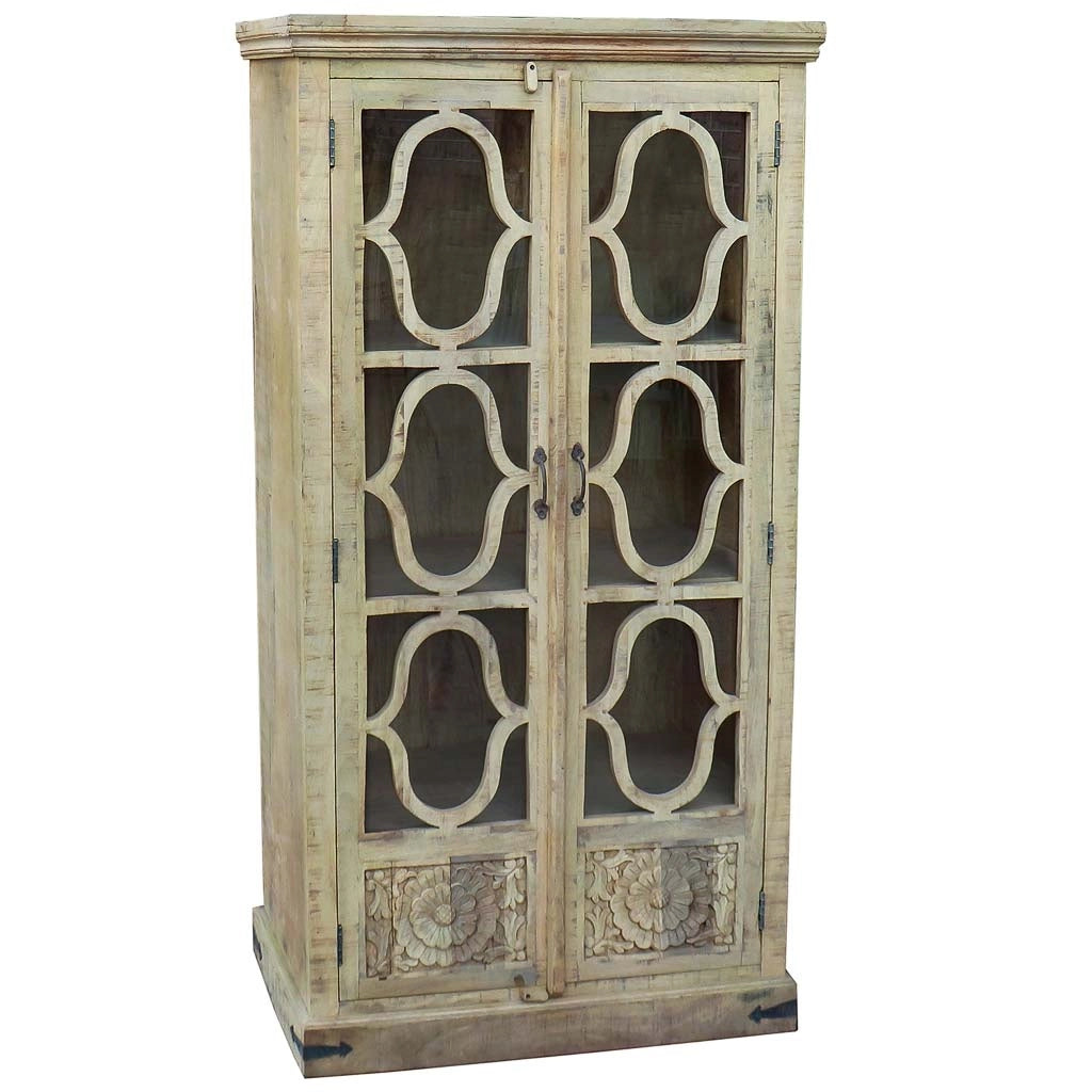 Vetrina in legno beige, 100x45x196 cm
