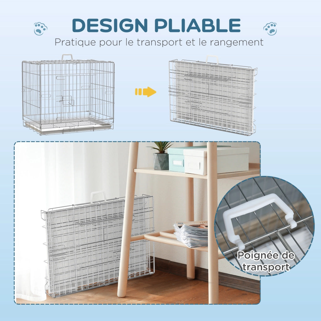 Gabbia per cani pieghevole in metallo con vassoio ¨C zephmum ¨C 61x43x50 cm bianco
