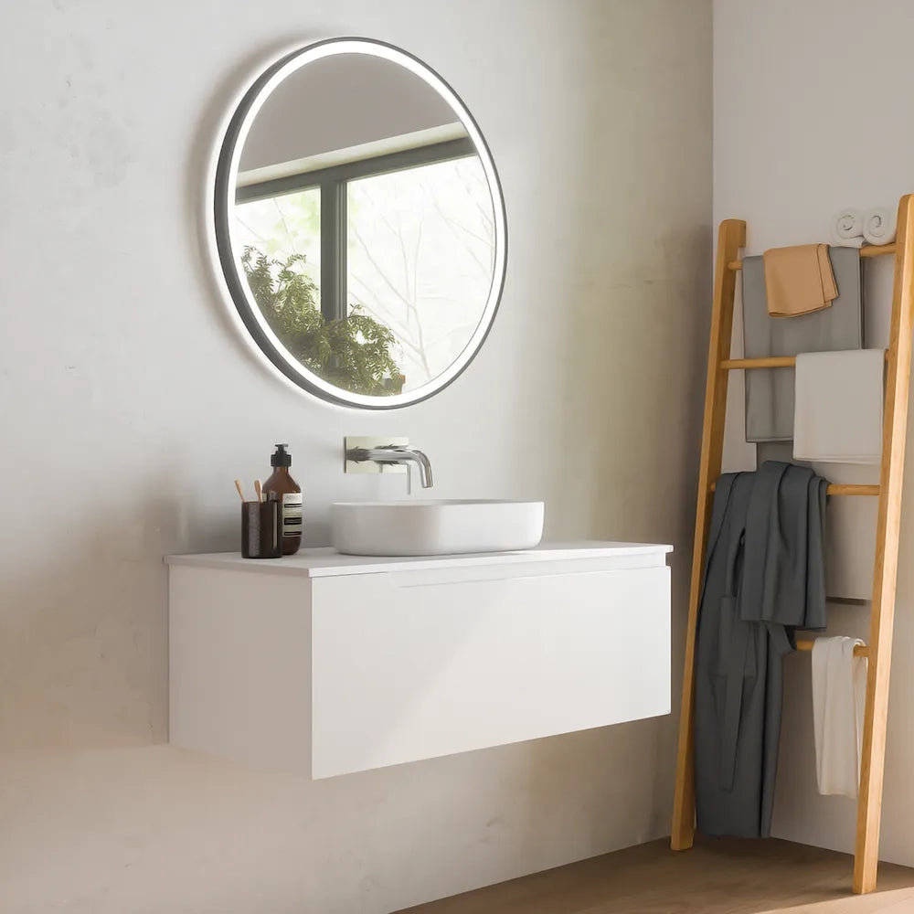 Mobile bagno sospeso 70 cm un cassetto bianco opaco con top | Ardenne