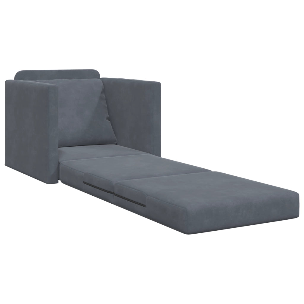 Divano a pavimento  Singolo Convertibile in Velluto 74x77x81 cm Grigio Scuro