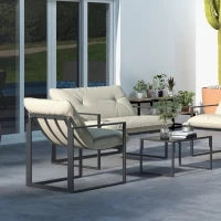 Set da giardino 4 pezzi 4 persone con divano a 2 posti, 2 poltrone e 1 tavolino grigio