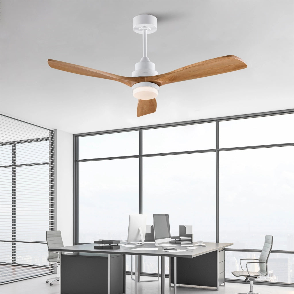 Ventilatore da soffitto 52 pollici con luce, telecomando, funzione dimmer, pale legno massello, risparmio energetico, motore DC silenzioso