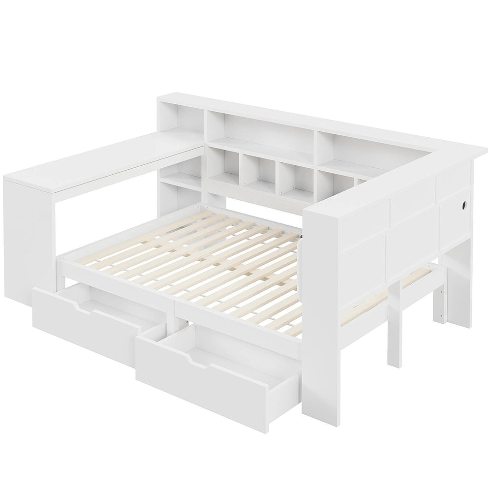 Letto angolare 140x200cm?- Xylo - scrivania libreria LED bianco