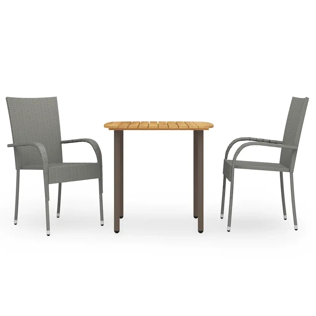Set Mobili da Pranzo per Giardino 3 pz Polyrattan Grigio  cod mxl 35930