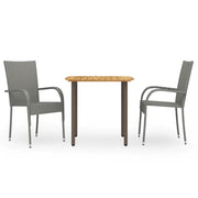 Set Mobili da Pranzo per Giardino 3 pz Polyrattan Grigio  cod mxl 35930