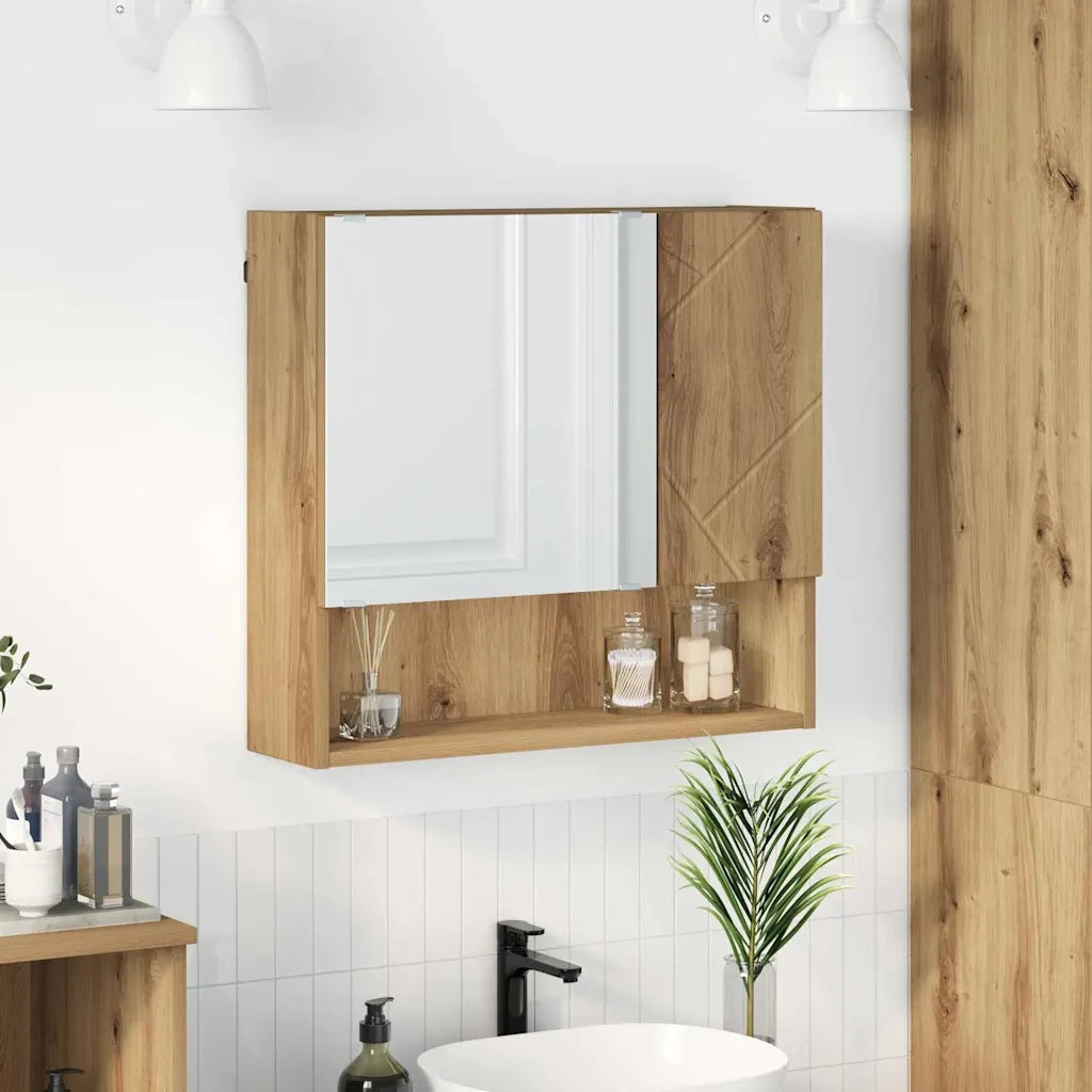 Mobiletto per specchio-Mensola con Specchio Rovere artigianale 59 x 17 x 55 cm