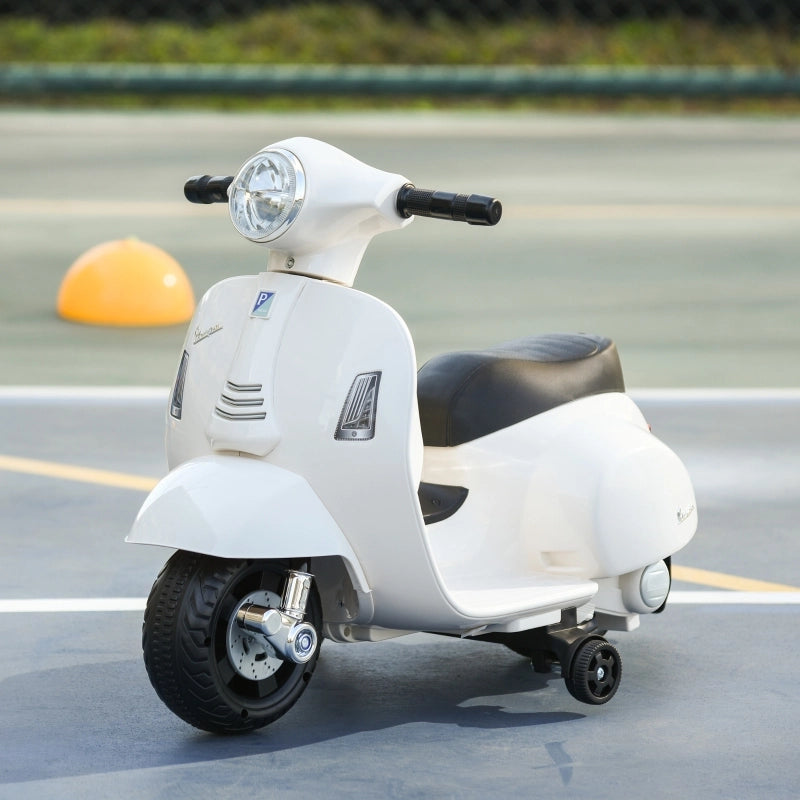Moto elettrica VESPA per bambini, 18-36 mesi, 3 km/h, luci e suoni a LED, plastica PP e metallo, bianca, 66,5x38x52 cm