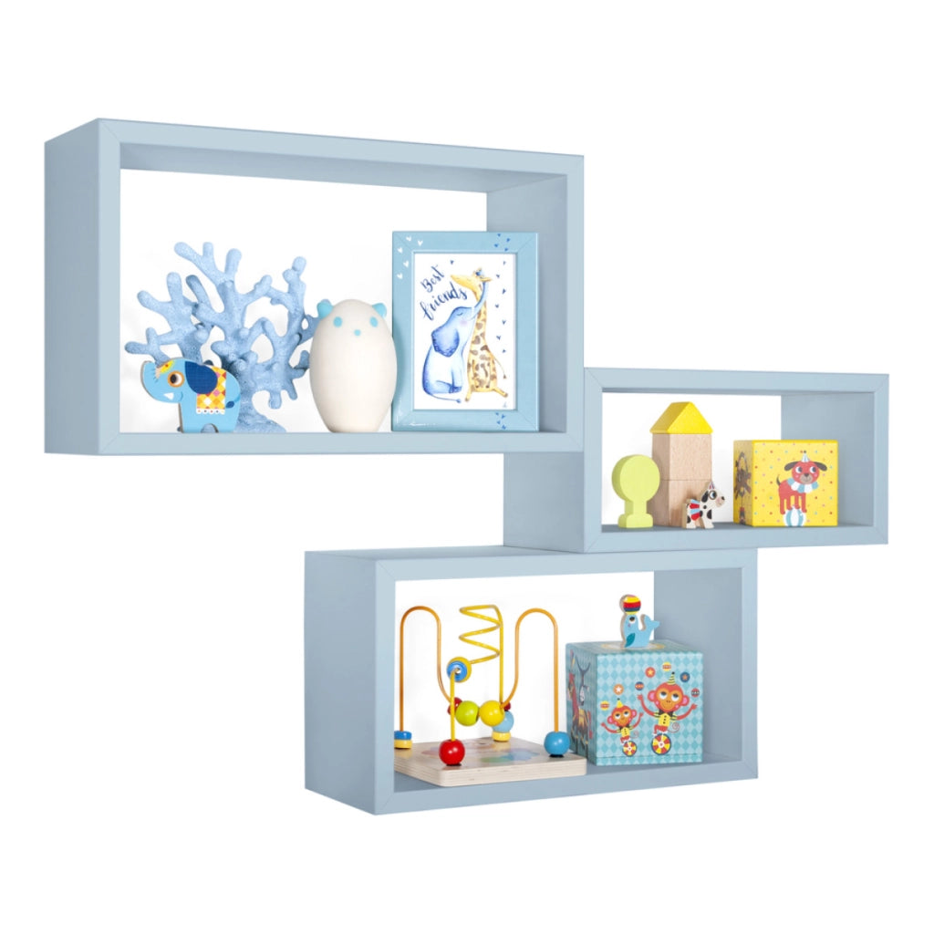Set di 3 Mensole da Muro Modello TRITTCO. Misure 15.5x45.0x27.0 cm. fInitura  BLU BALTICO - MADE IN ITALY