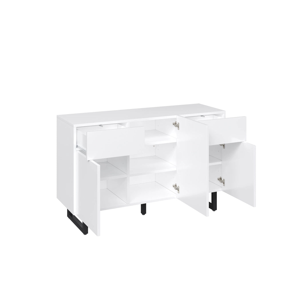 Credenza 120 cm ¨C Xylo ¨C Bianco con Maniglie Nere, Cassetti, Ante e Gambe in Metallo