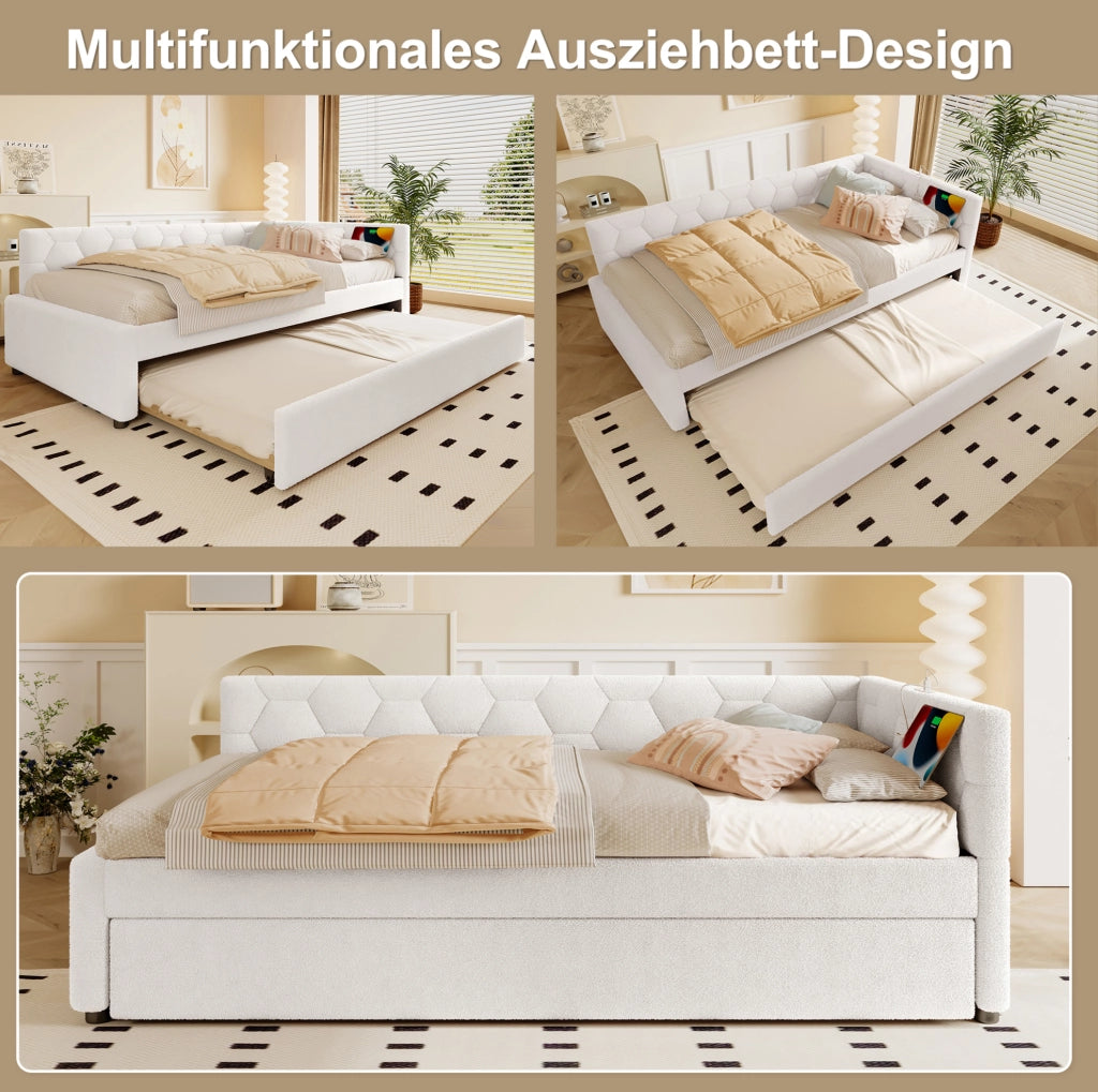 Letto singolo 90x200 cm con letto estraibile, USB e luce