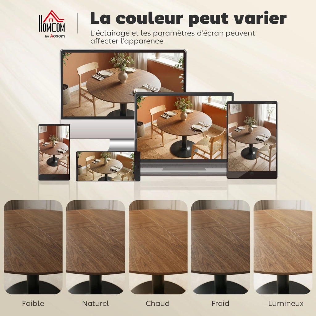 Tavolo da pranzo rotondo allungabile per 4-6 persone ¨C zephmum ¨C legno effetto rovere, piano 110 cm, base in acciaio, marrone