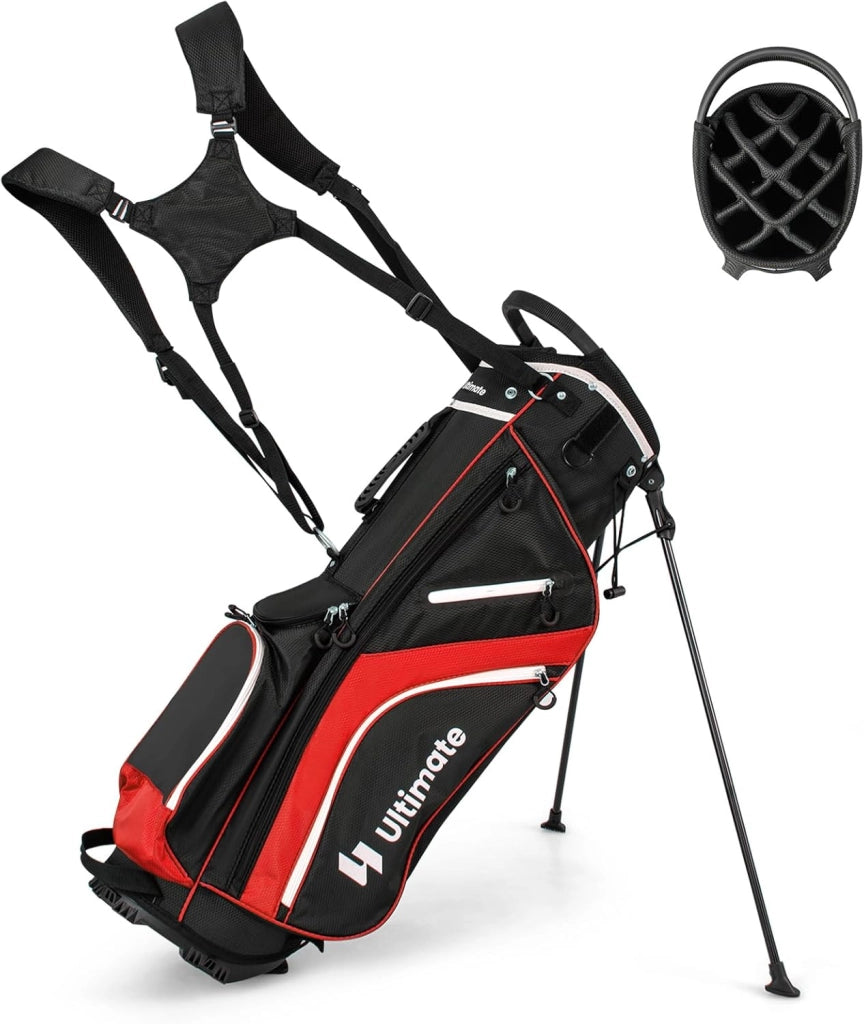 Sacca per Mazze da Golf, Borsa da Golf con Supporto, Divisori a 14 Vie, 6 Tasche, Borsa Frigo, Doppia Tracolla e Cappuccio Antipioggia, Ideale per Uomini e Donne