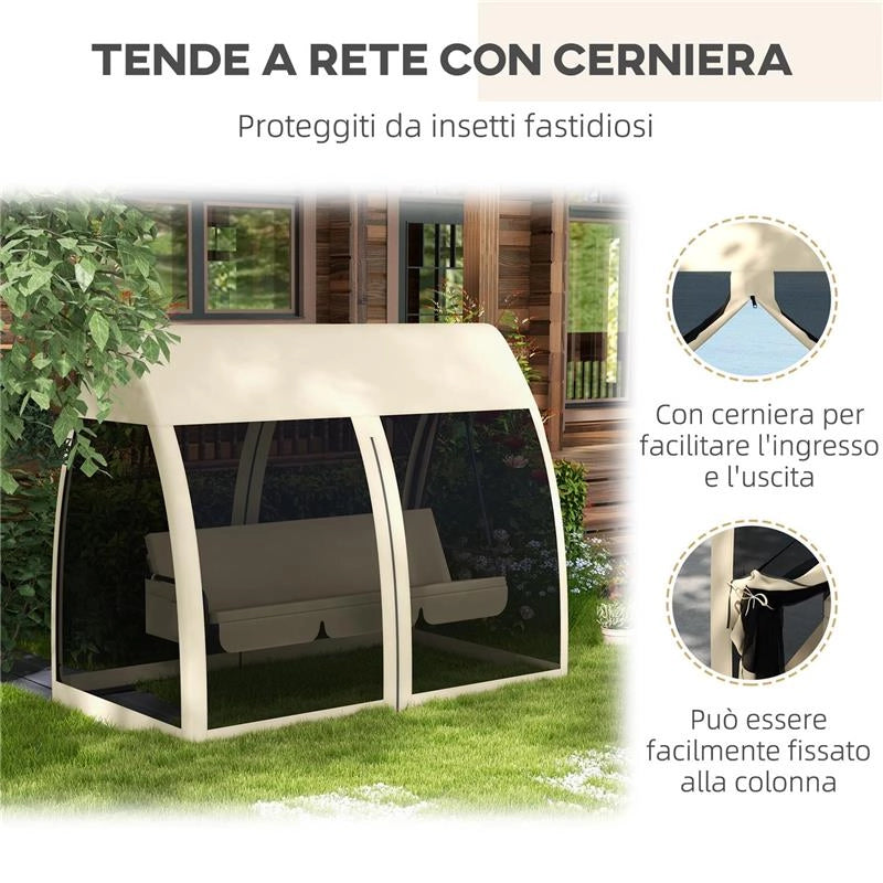 DONDOLO DA GIARDINO 2 IN 1 CONVERTIBILE IN LETTO CON CUSCINI E ZANZARIERA 240X140X197 CM CAFFÈ