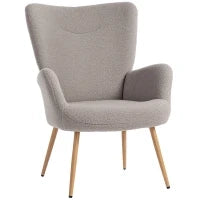 Poltrona Moderna in Tessuto Sherpa Imbottita con Schienale Alto e Braccioli, Grigio