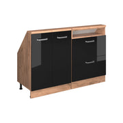 Mobile cucina sottotetto R-Line Nero lucido/Rovere dorato 120 cm Set di 2 Vicco