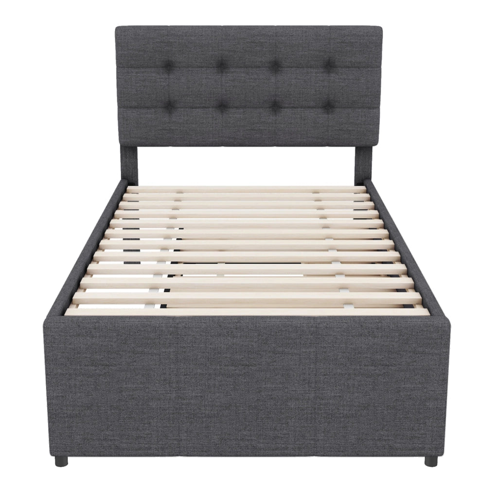 Letto imbottito 90x200 cm con letto estraibile; cassetti; legno; grigio (Senza materasso)