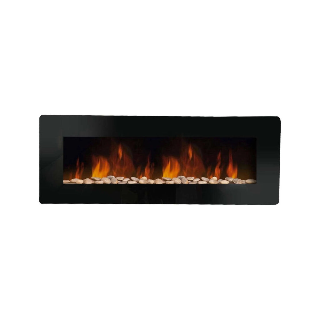Camino elettrico Aidone, Stufa elettrica, Focolare elettrico a parete, Caminetto moderno, Made in Italy, 11x127 h50 cm, Nero