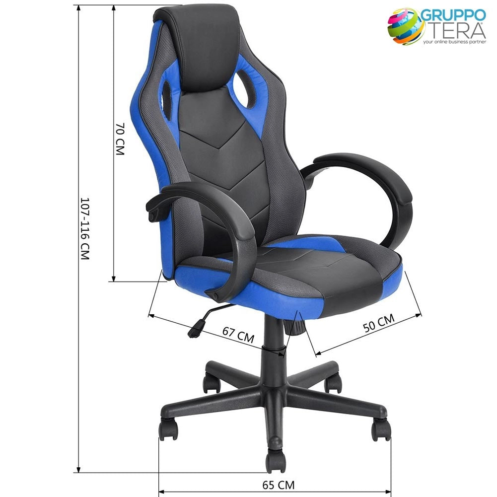 Sedia Gaming Poltrona da Ufficio Direzionale Ruote Girevoli Sportiva Racer Blu