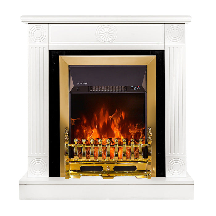 Camino Elettrico da Pavimento 86,5x82x25 cm Effetto Fiamma 2000W Donald & Galileo gold Bianco/nero